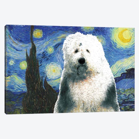Old English Sheepdog Starry Night Canvas Print #NDG562} by Nobility Dogs Canvas Print