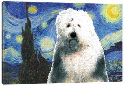 Old English Sheepdog Starry Night Canvas Art Print - All Things Van Gogh