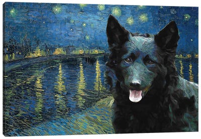 Mudi Dog Starry Night Over The Rhone Canvas Art Print