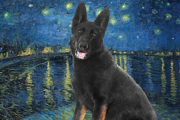 Black German Shepherd Starry Night Over The Rhone