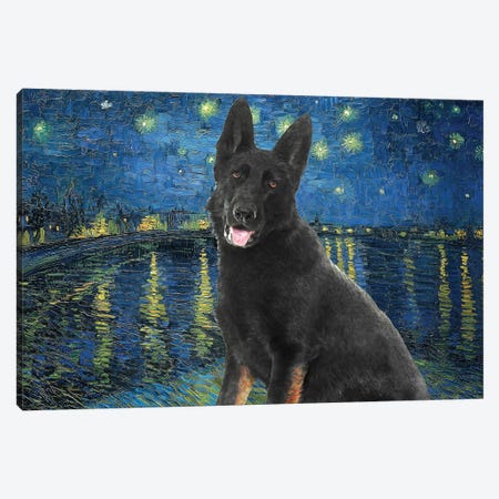 Black German Shepherd Starry Night Over The Rhone Canvas Print #NDG564} by Nobility Dogs Canvas Art