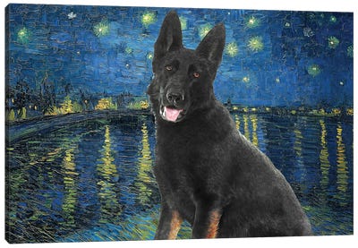 Black German Shepherd Starry Night Over The Rhone Canvas Art Print - Nobility Dogs