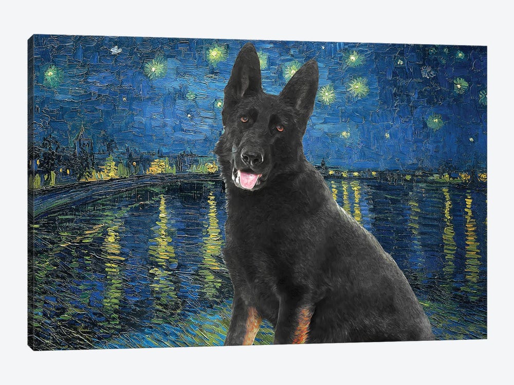 Black German Shepherd Starry Night Over The Rhone by Nobility Dogs 1-piece Canvas Artwork