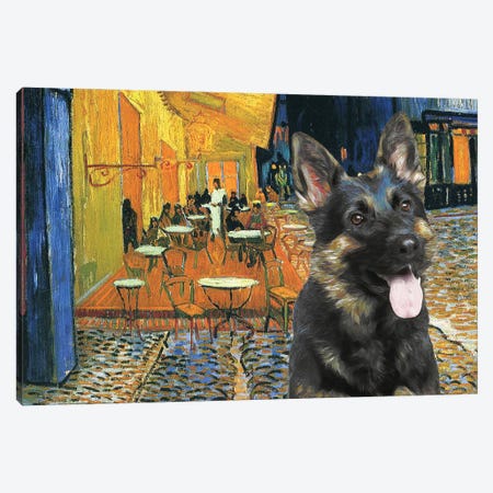 German Shepherd Cafe Terrace At Night Canvas Print #NDG565} by Nobility Dogs Canvas Artwork