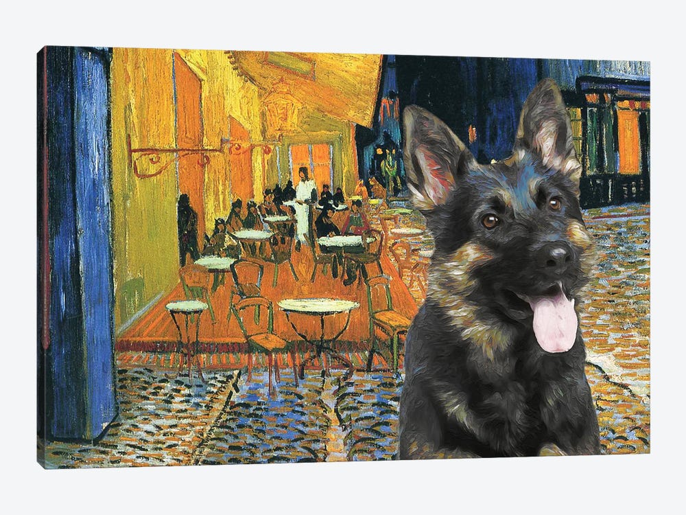 German Shepherd Cafe Terrace At Night by Nobility Dogs 1-piece Canvas Art Print