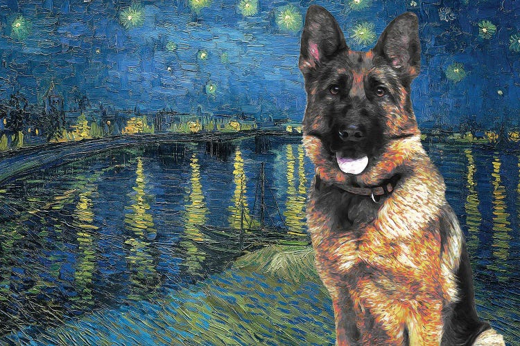 German Shepherd Starry Night Over The Rhone