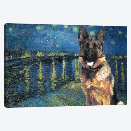 German Shepherd Starry Night Over The Rhone Canvas Print #NDG566} by Nobility Dogs Canvas Art