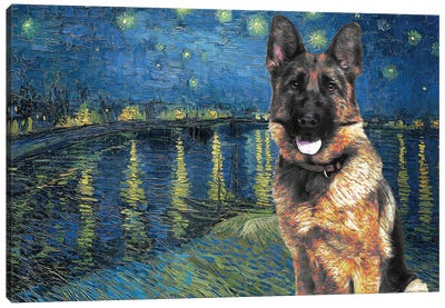 German Shepherd Starry Night Over The Rhone Canvas Art Print - Nobility Dogs
