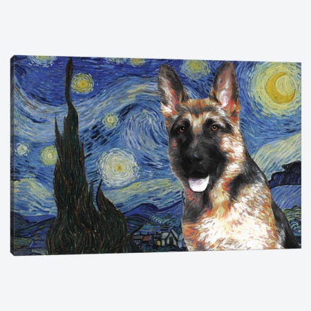 German Shepherd Starry Night Canvas Print #NDG567} by Nobility Dogs Canvas Artwork
