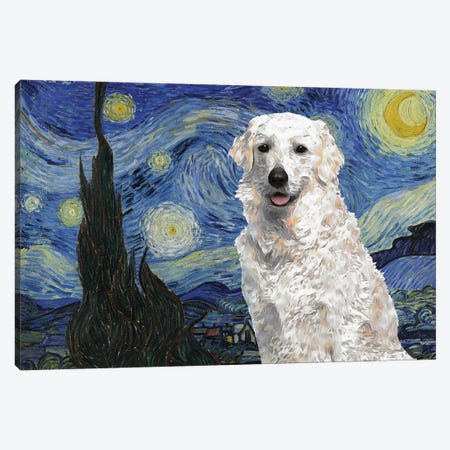 Kuvasz Dog The Starry Night Canvas Print #NDG569} by Nobility Dogs Art Print