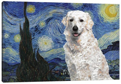 Kuvasz Dog The Starry Night Canvas Art Print