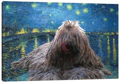 Komondor Dog Starry Night Over The Rhone Canvas Art Print
