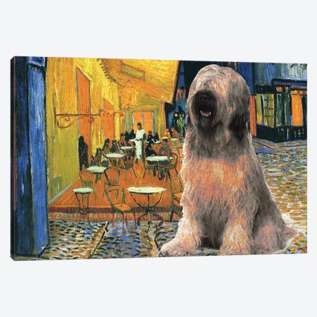 Briard Dog Cafe Terrace At Night Canvas Print #NDG572} by Nobility Dogs Canvas Wall Art