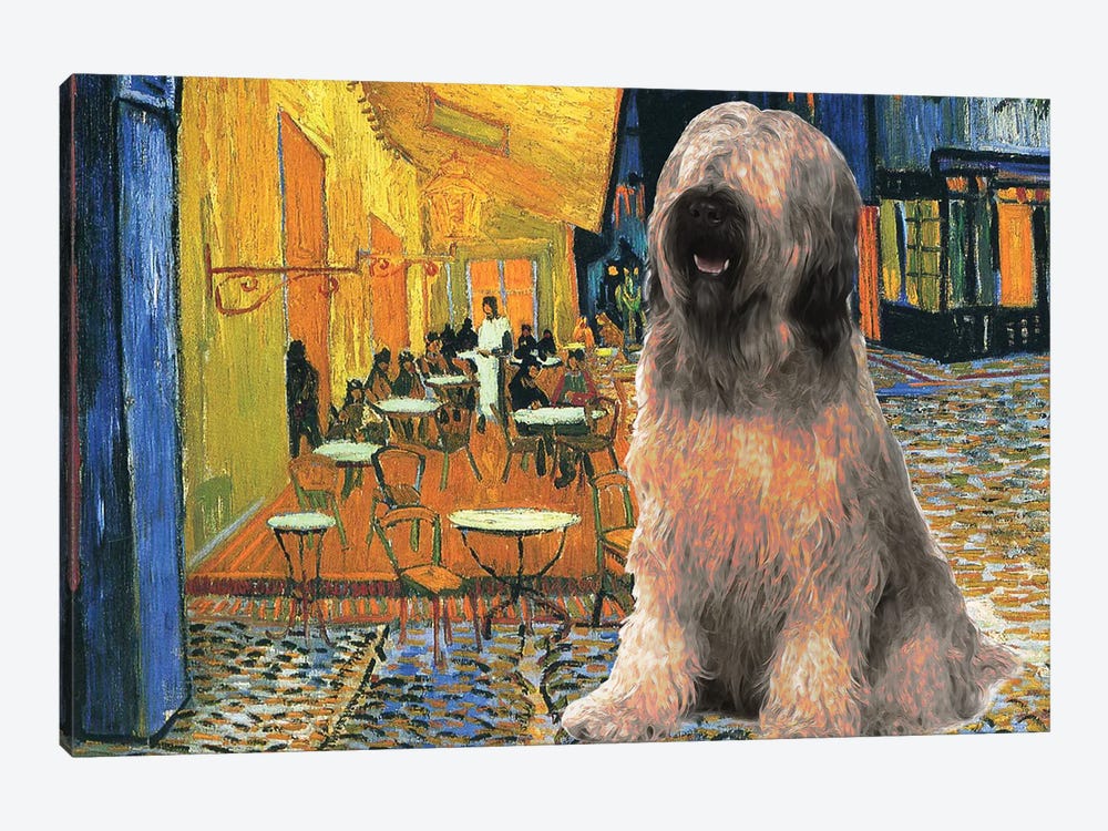 Briard Dog Cafe Terrace At Night by Nobility Dogs 1-piece Art Print