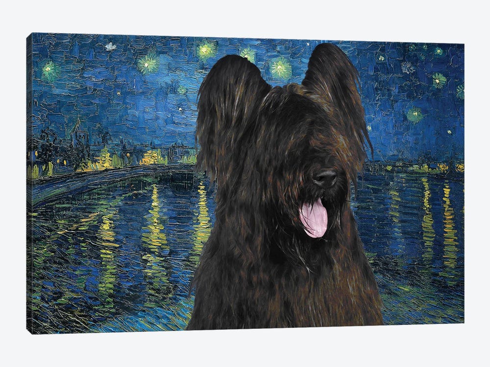 Briard Dog Starry Night Over The Rhone by Nobility Dogs 1-piece Canvas Wall Art