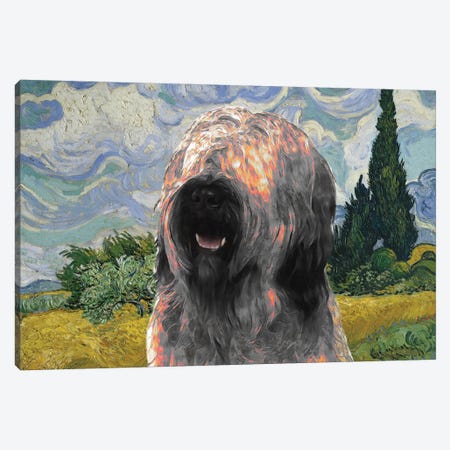 Briard Dog Wheat Field With Cypresses Canvas Print #NDG575} by Nobility Dogs Canvas Art Print