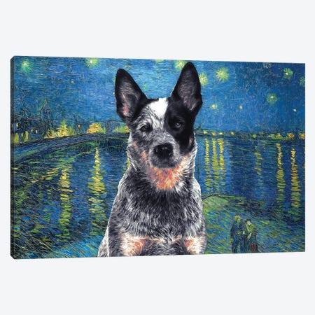 Australian Cattle Dog Blue Heeler Starry Night Over The Rhone Canvas Print #NDG576} by Nobility Dogs Art Print