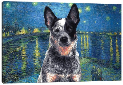 Australian Cattle Dog Blue Heeler Starry Night Over The Rhone Canvas Art Print