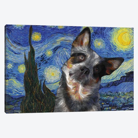 Australian Cattle Dog Blue Heeler Starry Night Canvas Print #NDG577} by Nobility Dogs Canvas Art Print