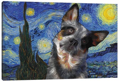 Australian Cattle Dog Blue Heeler Starry Night Canvas Art Print - Nobility Dogs