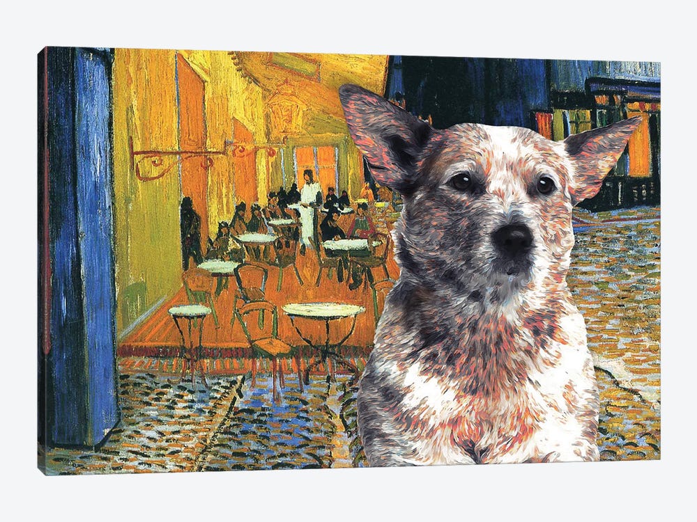 Australian Cattle Dog Red Heeler Cafe Terrace 1-piece Canvas Art Print