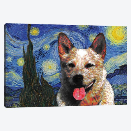 Australian Cattle Dog Red Heeler Starry Night Canvas Print #NDG579} by Nobility Dogs Canvas Wall Art