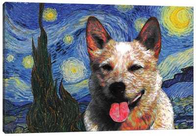 Australian Cattle Dog Red Heeler Starry Night Canvas Art Print - Pupsterpieces