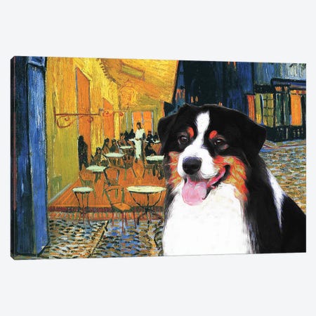 Australian Shepherd Aussie Cafe Terrace At Night Canvas Print #NDG583} by Nobility Dogs Canvas Print
