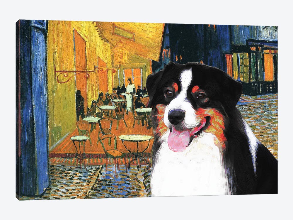 Australian Shepherd Aussie Cafe Terrace At Night by Nobility Dogs 1-piece Art Print
