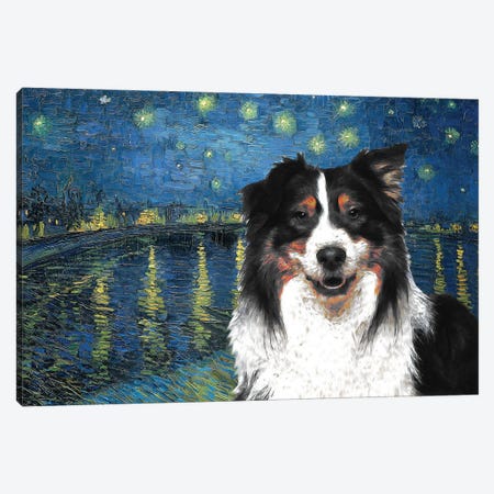 Australian Shepherd Aussie Starry Night Over The Rhone Canvas Print #NDG587} by Nobility Dogs Canvas Art