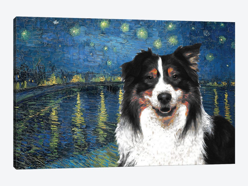 Australian Shepherd Aussie Starry Night Over The Rhone by Nobility Dogs 1-piece Canvas Art Print
