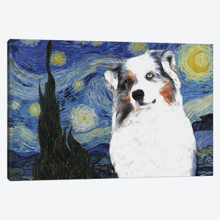 Australian Shepherd Aussie The Starry Night Canvas Print #NDG588} by Nobility Dogs Art Print