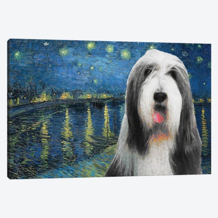 Bearded Collie Starry Night Over The Rhone Canvas Print #NDG590} by Nobility Dogs Canvas Wall Art