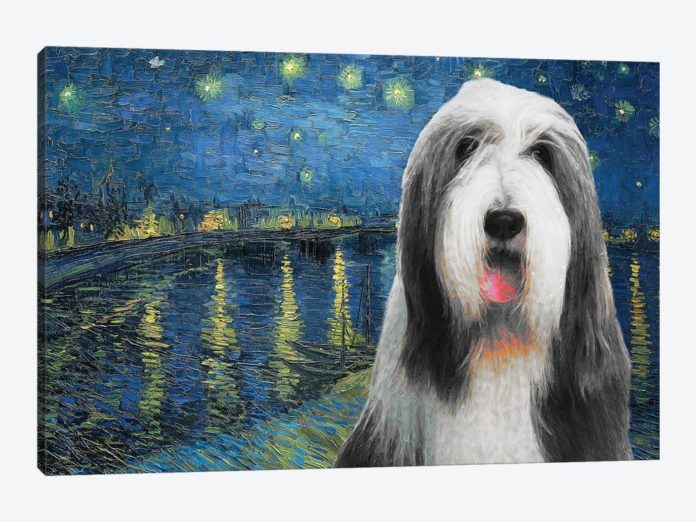 Bearded Collie Starry Night Over The Rhone by Nobility Dogs 1-piece Canvas Art Print