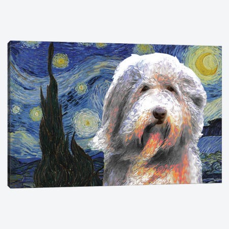 Bearded Collie The Starry Night Canvas Print #NDG591} by Nobility Dogs Canvas Wall Art