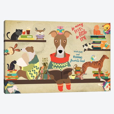 Greyhound Book Time Canvas Print #NDG595} by Nobility Dogs Art Print