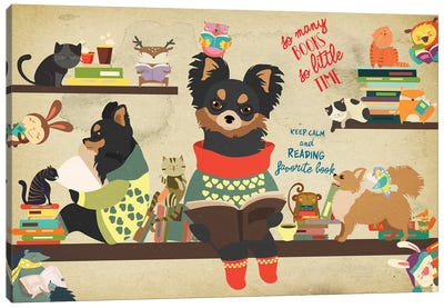Chihuahua Long Coat Book Time Canvas Art Print - Reading Art
