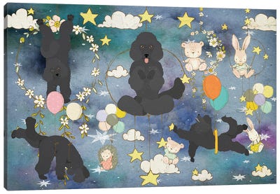Black Poodle Good Night Time Canvas Art Print - Poodle Art