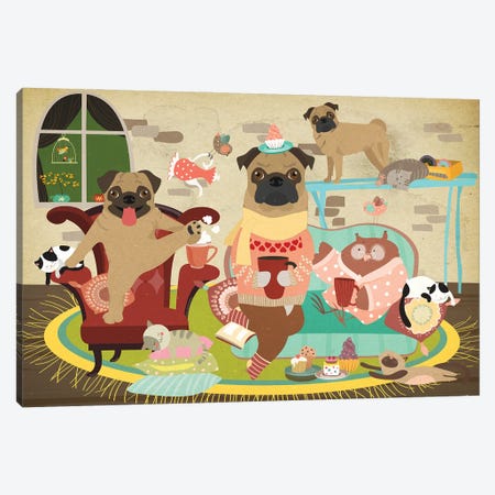 Pug Tea Time Canvas Print #NDG621} by Nobility Dogs Canvas Artwork