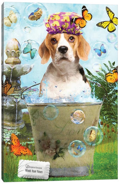 Beagle Wash Your Paws Canvas Art Print - Beagle Art