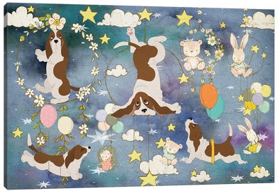 Basset Hound Good Night Time Canvas Art Print - Basset Hound Art