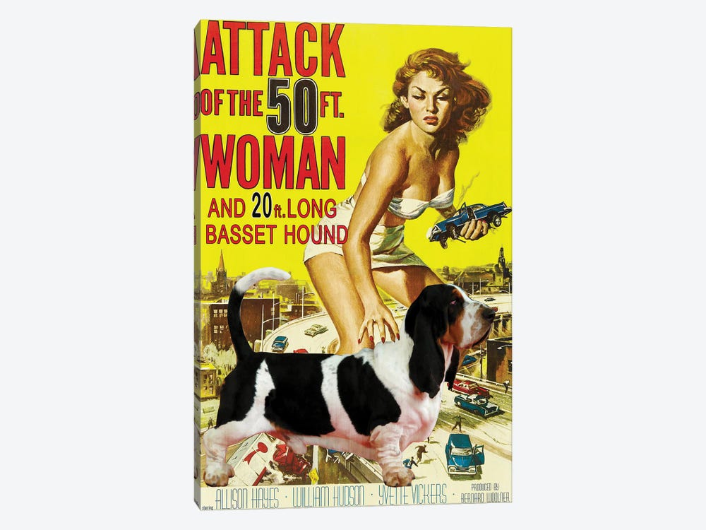 Black And White Basset Hound Attack Of The 50Ft Woman by Nobility Dogs 1-piece Canvas Art Print