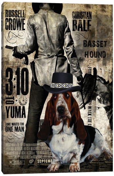 Basset Hound 3:10 To Yuma Movie Canvas Art Print - Western Movie Art