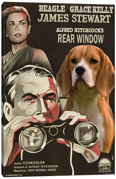 Beagle Rear Window Movie Canvas Art Print - Thriller Movie Art