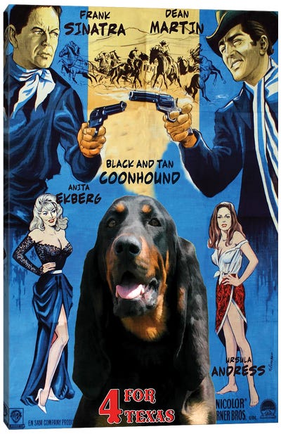 Black And Tan Coonhound 4 For Texas Movie Canvas Art Print - Western Movie Art