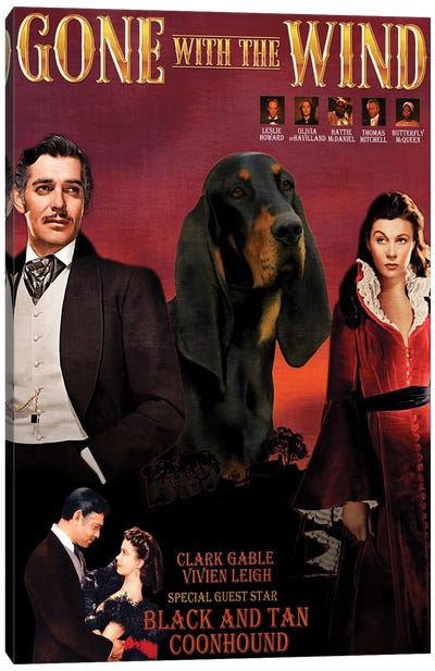 Black And Tan Coonhound Gone With The Wind Canvas Art Print - Romance Movie Art