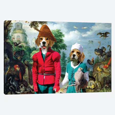 Beagle Birds And Falconers Canvas Print #NDG664} by Nobility Dogs Canvas Print