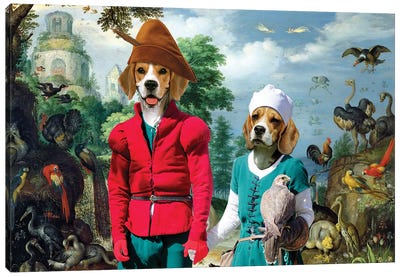 Beagle Birds And Falconers Canvas Art Print - Beagle Art