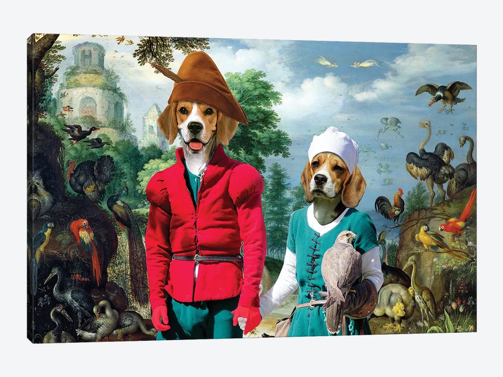 Beagle Birds And Falconers by Nobility Dogs 1-piece Canvas Artwork