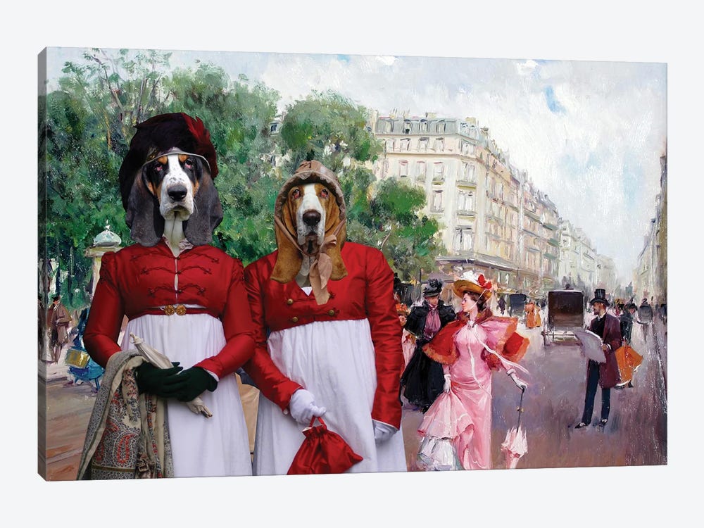 Basset Hound Fashionable Figures On A Parisian Street by Nobility Dogs 1-piece Canvas Art Print